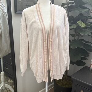 Aerie oversized Soft Cream Cardigan with tan Accents